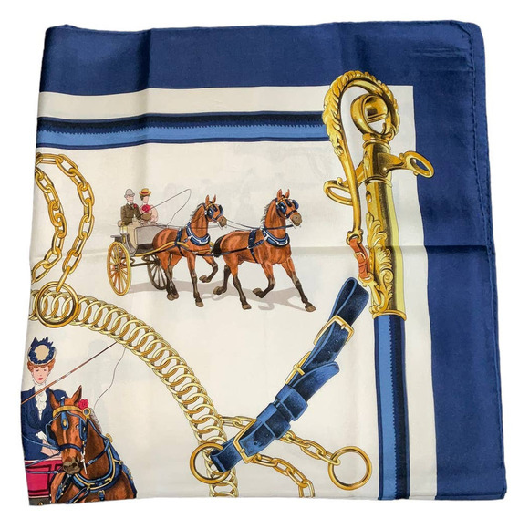 Hermès HERMES  "EQUIPAGES" Carre 90cm Square Silk Scarf Navy - Picture 9 of 16